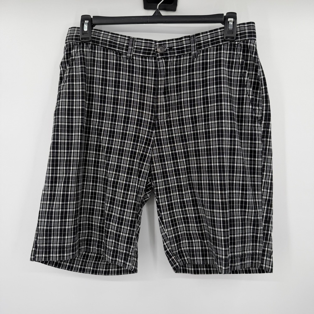 Tommy Hilfiger Mens Black‎ White Plaid Cotton Shorts Size 34 Casual Preppy